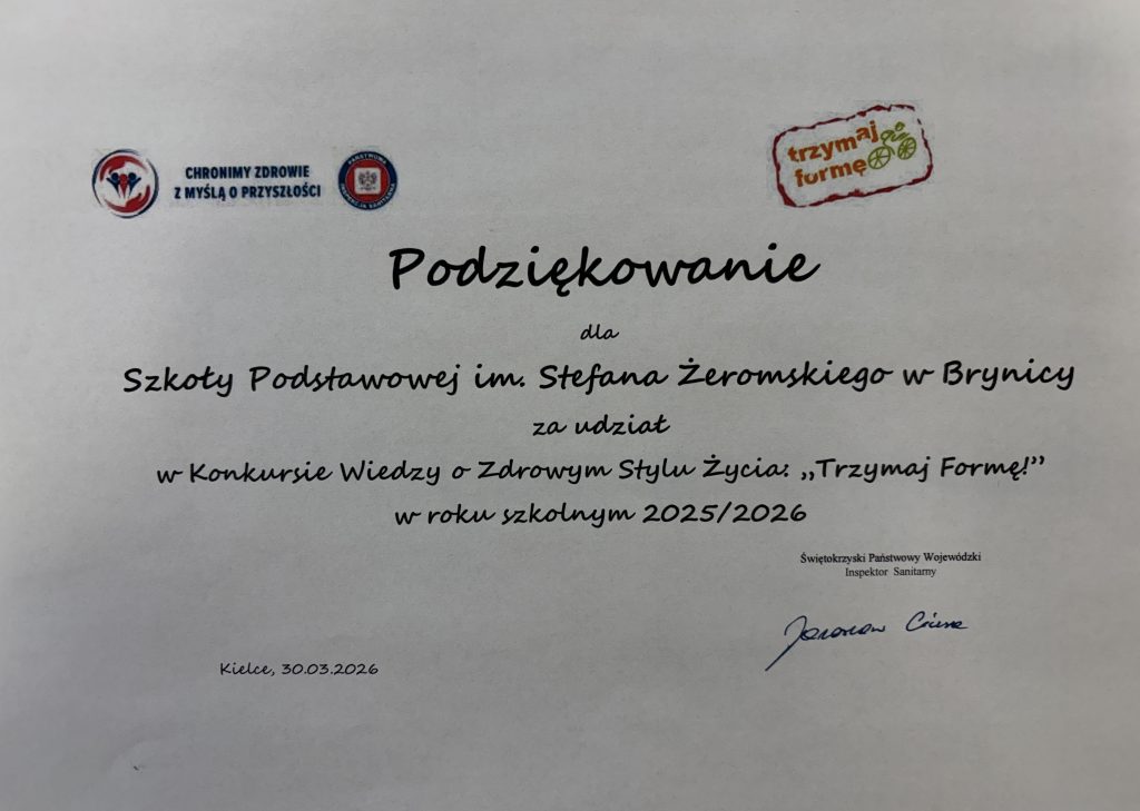 Podziękowanie – konkurs „Trzymaj formę”