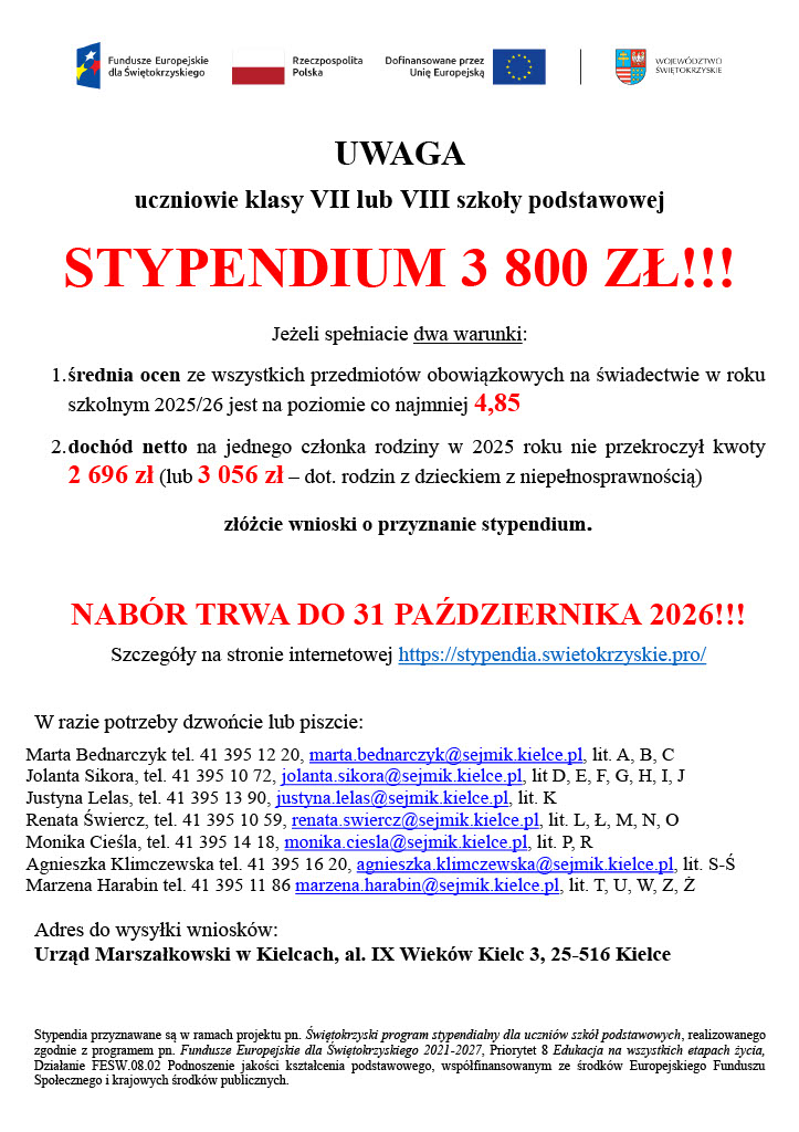 NABÓR WNIOSKOW STYPENDIALNYCH